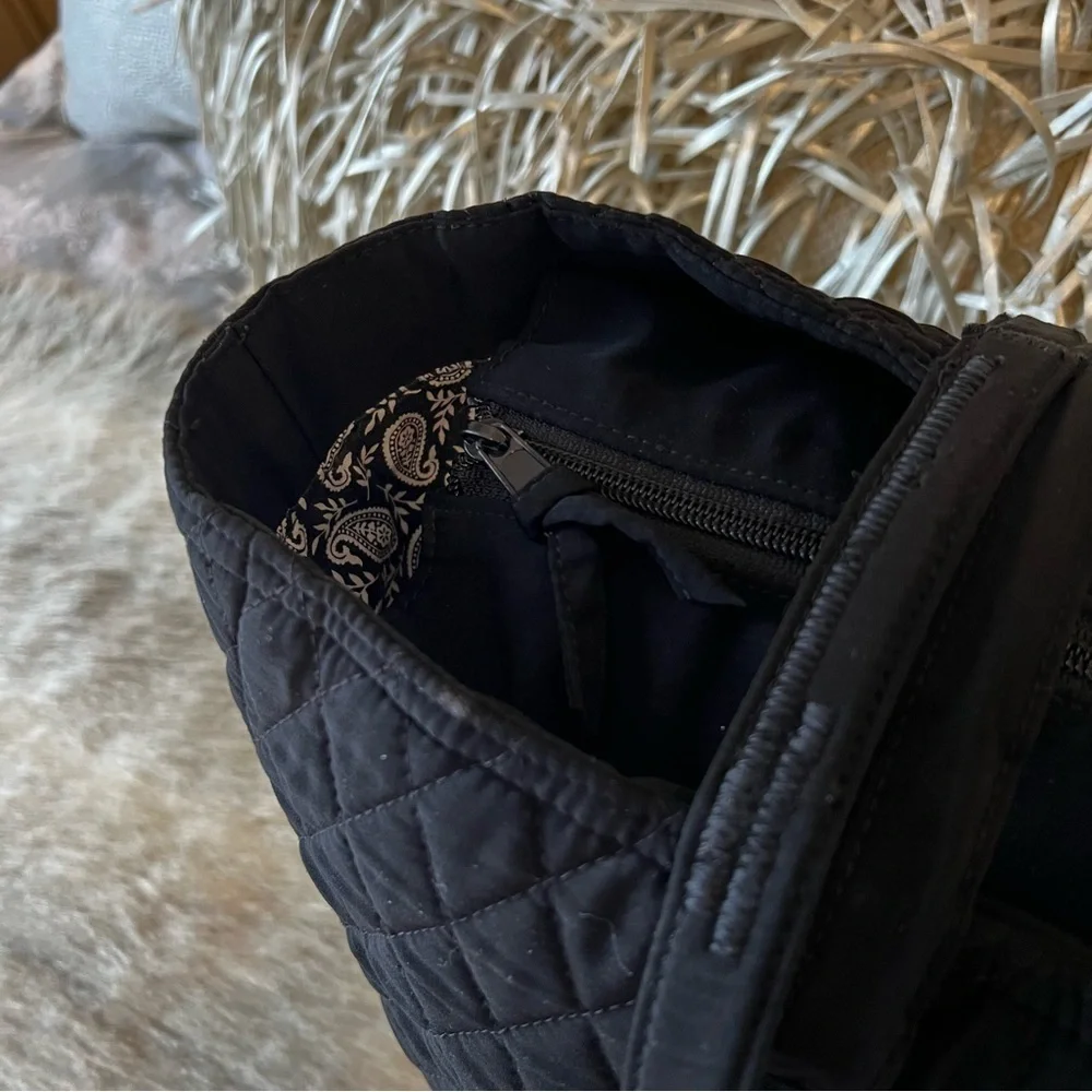 VERA BRADLEY Iconic Microfiber Baby Diaper Bag Black Paisley Interior Tote